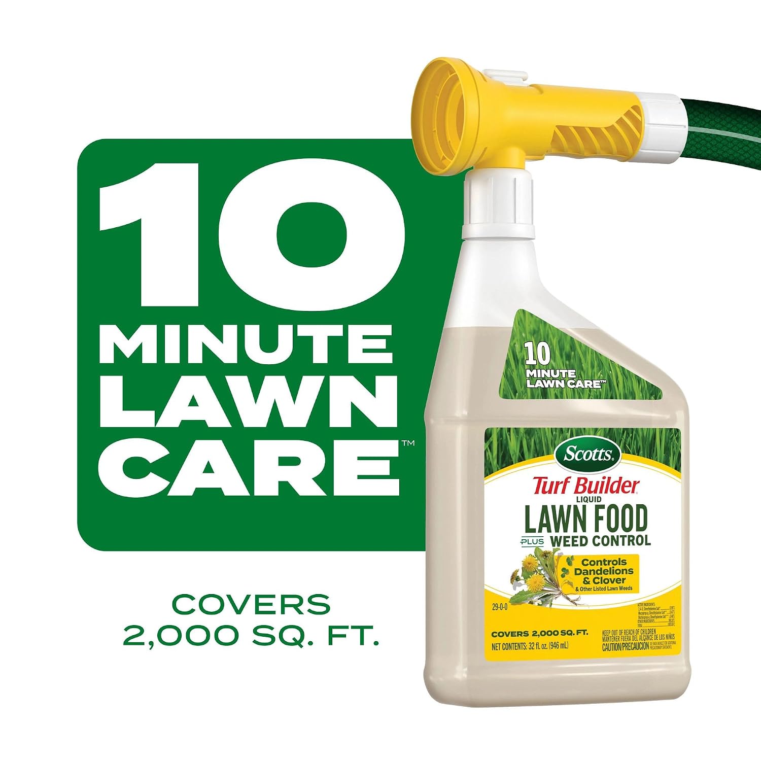 Scotts Turf Builder Liquid Lawn Food Plus Weed Control, 32 Fl. Oz. | Liquid Weed Killer And Grass Fertilizer, Hose-End Applicator