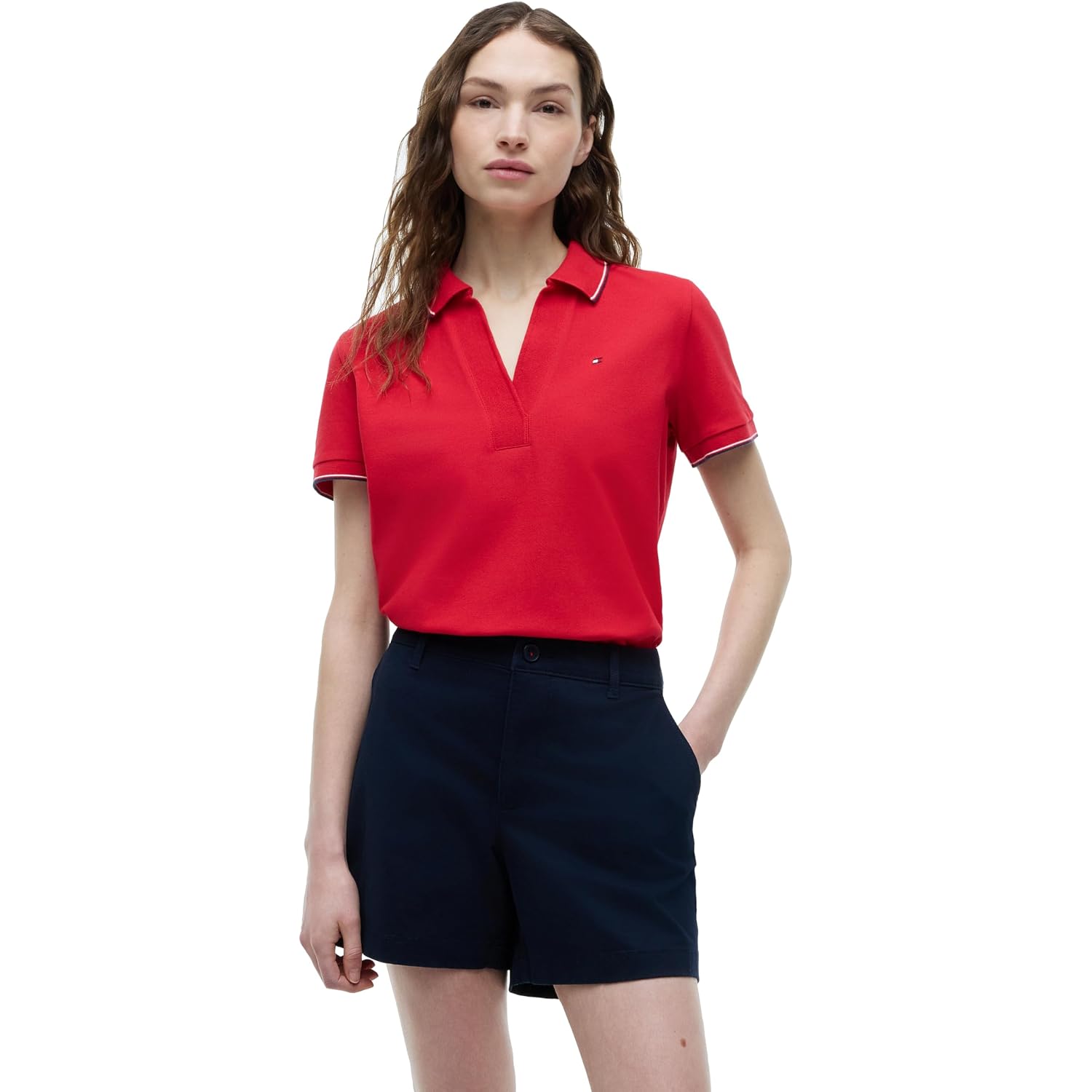 Tommy Hilfiger Women'S Cotton Pique Short Sleeve Polo Shirt In Classic Fit With Stretch