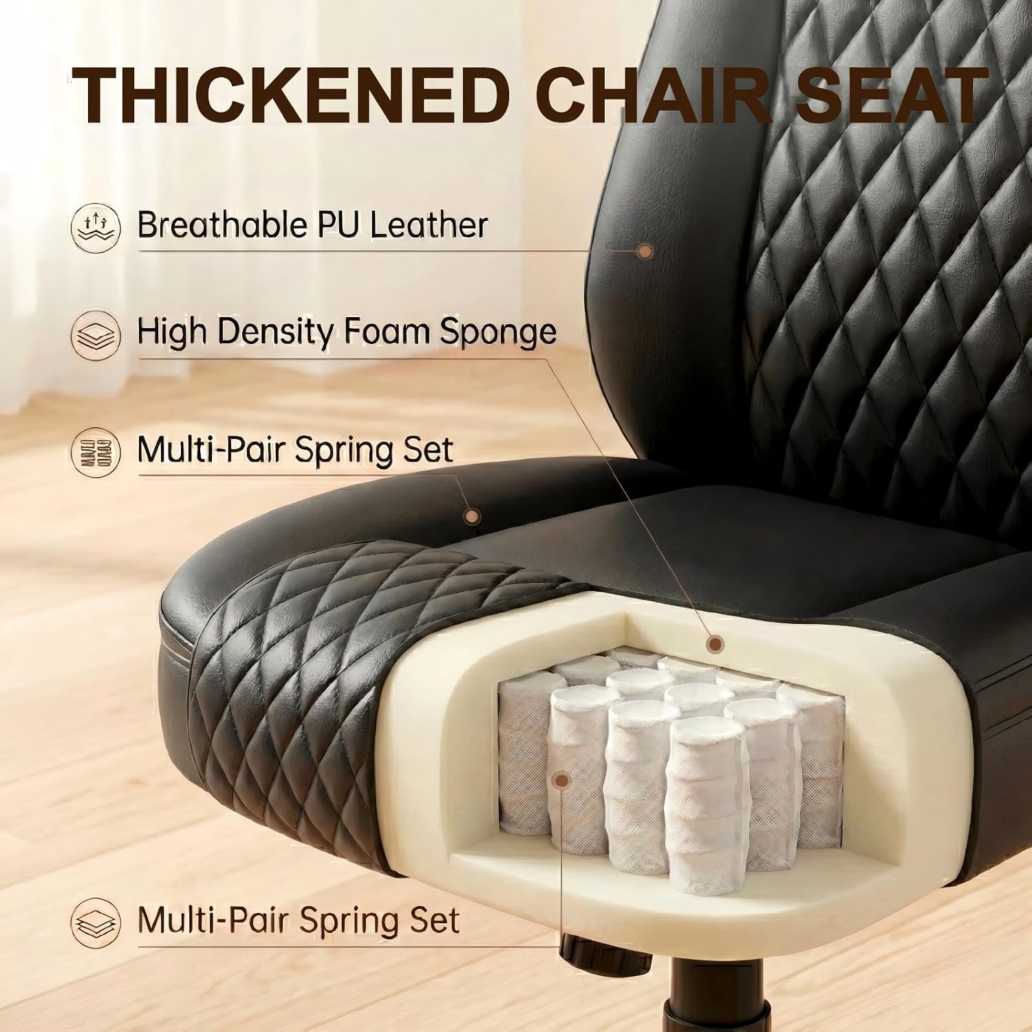 Gtplayer Leather Office Chair, Home Desk Chair With Flip-Up Arms And Ergonomic Back - Comfy Heavy Duty Executive Chair For Home Office Gaming, Black