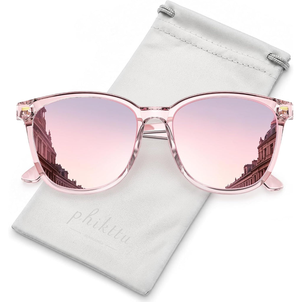 Sunglasses Womens Polarized Sunglasses for Women Men - Mirrored Trendy Shades with UV Protection Sun Glasses A1. Pink Frame/Pink Polarized Lens