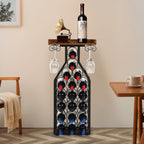 Wine Rack Freestanding Floor, Table Wine Holder Stand Mini Bar Table Floor Wine Storage For Home Bar Kitchen Living Room With Glass Holder Wood Tabletop 19 Bottles