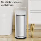 Ksskss 2.6 Gallon Slim Bathroom Trash Can With Soft Close Lid, 10L Stainless Steel Garbage Can With Removable Liner Bucket, For Narrow Spaces,Bathroom, Bedroom (Silver)