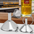 Metal Stainless Steel Funnel, Large Medium Small Funnel Set Of 3, Food Grade Mini Funnels For Kitchen Use Filling Bottles Flask Cooking, 2 Brushes Ylyl