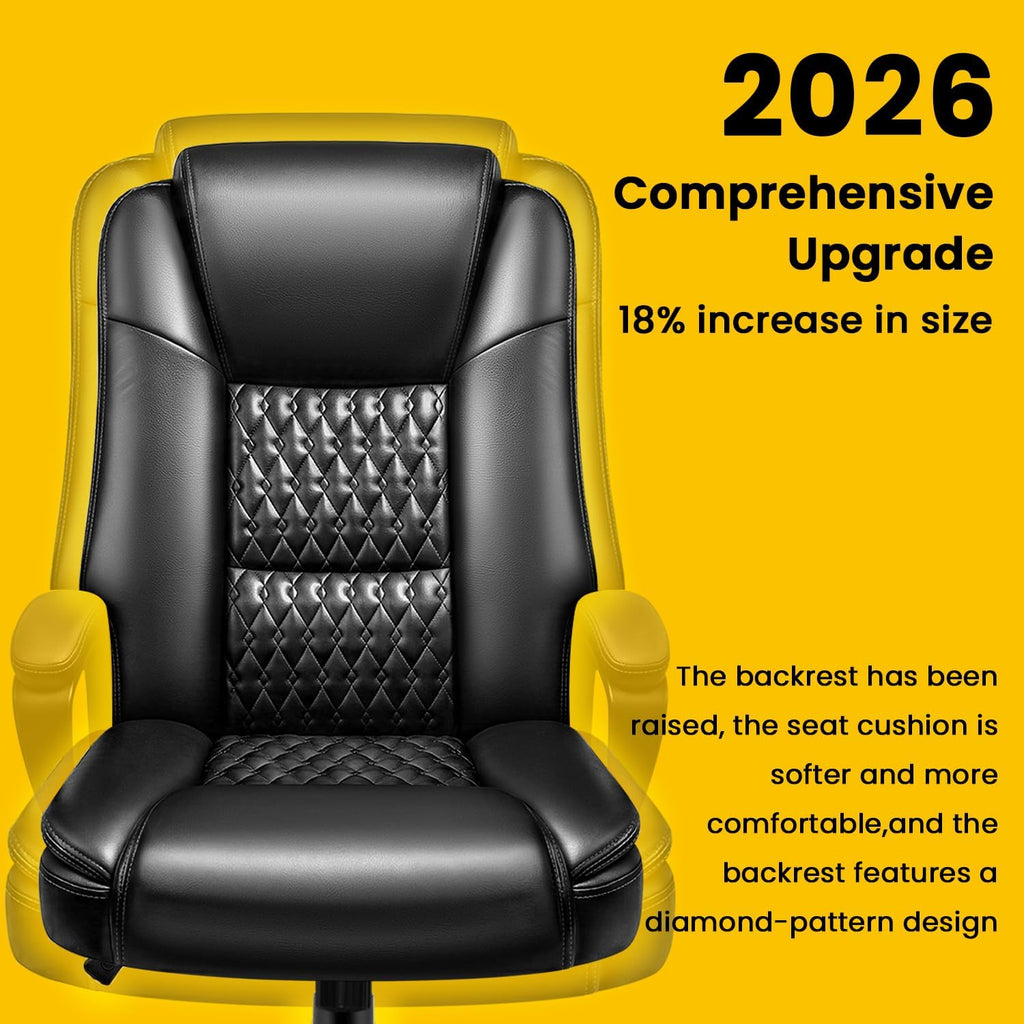 Leather Office Desk Chair,Ergonomic Office Chair With Lumbar Support,Computer Chair,Executive Leather Chair With Padded Arm,2026 Upgraded Big And Tall Chair, Black,275Lbs