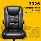 Leather Office Desk Chair,Ergonomic Office Chair With Lumbar Support,Computer Chair,Executive Leather Chair With Padded Arm,2026 Upgraded Big And Tall Chair, Black,275Lbs
