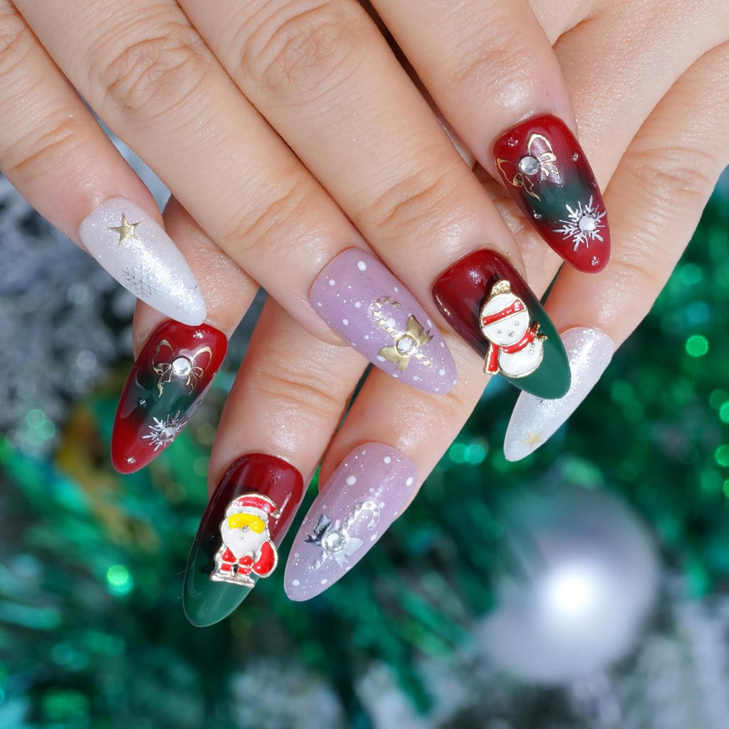 Christmas Nail Art Stickers - 3D Xmas Nail Sticker with Charms Rhinestone for Winter Holiday, Gold Christmas Nail Stickers for Nail Art Self-Adhesive Nail Decals DIY Nail Decoration
