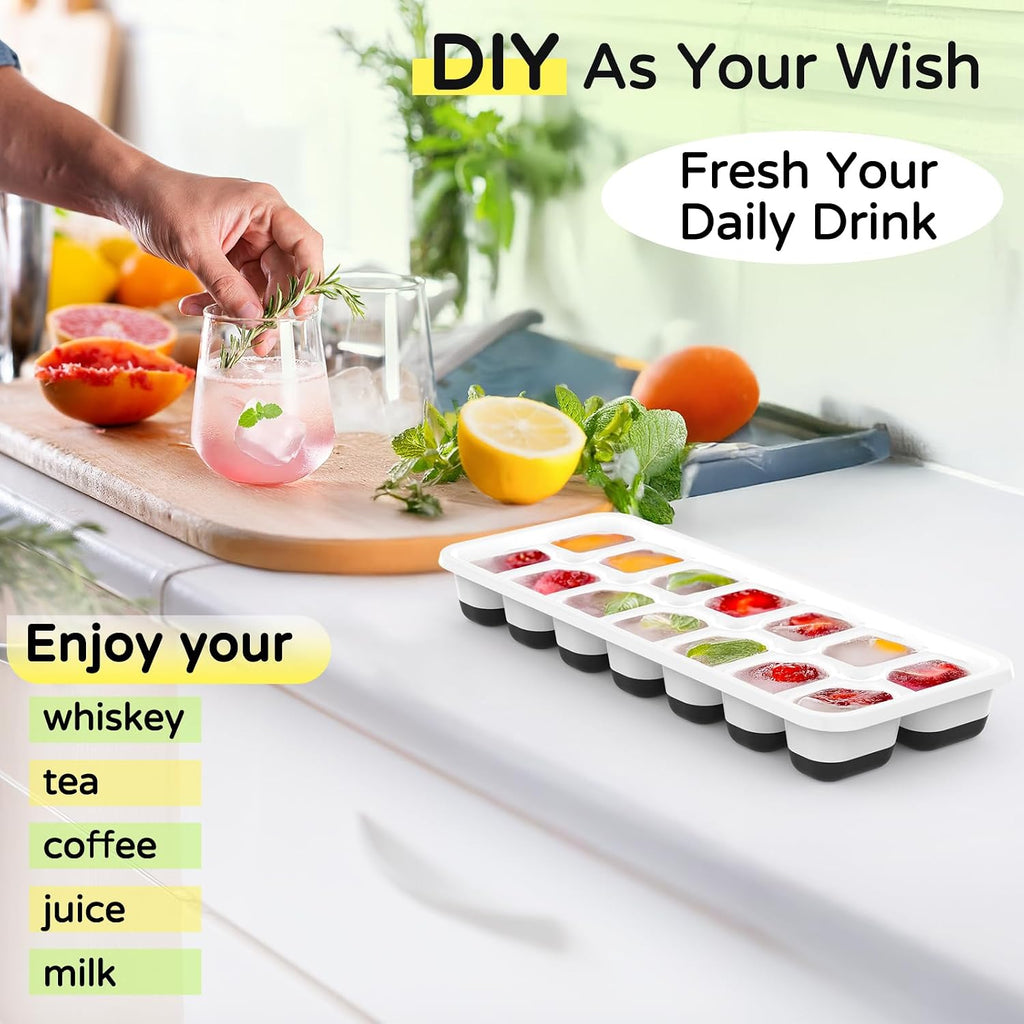 Ice Cube Tray 5 Pack, Stackable Silicone Ice Cube Trays With Lid– Easy Release Reusable Ice Tray, Bpa-Free Rectangular Ice Cube Mold Set For Cocktails, Coffee, Whiskey & Drinks- Black