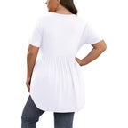 Women'S Plus Size White Tunic Tops V Neck Short Sleeve Loose Fit Flowy For Leggings