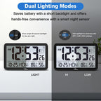Atomic Wall Clock With Backlight, Digital Wall Clock Battery Operated For Classroom, Bedroom, Office, Large Display With Indoor Temperature, Humidity, Date, Auto Dst, 6 Time Zones
