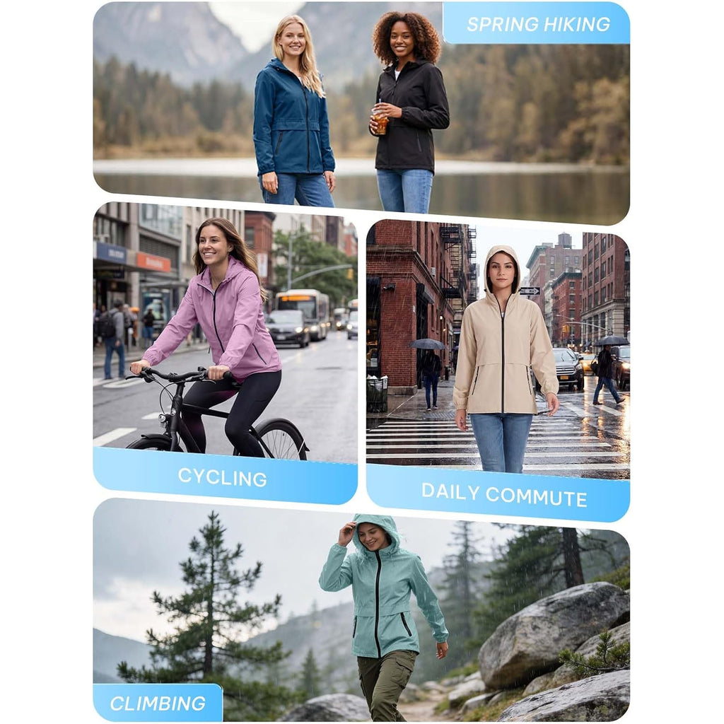 Saphirose Lightweight Rain Jacket Women Waterproof Raincoat Packable | Raincoat, Rain Coat, Windbreaker, Zip Pockets, Drawstring Hem, Hiking, Camping, Travel, Ultra-Portable
