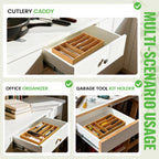 Bamboo Silverware Organizer, Bamboo Kitchen Drawer Cutlery Organizer, Utensil Holder, Flatware Organizer Tray (15.8"X9.5"X1.6")