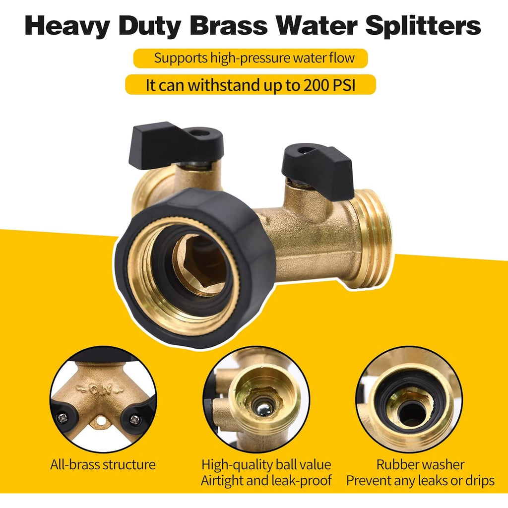 1/2/4 Pack 2 Way Hose Splitter, For 3/4" Hose Connector, With Rubber Washers & Tapes | For 3/4" Hose Connector