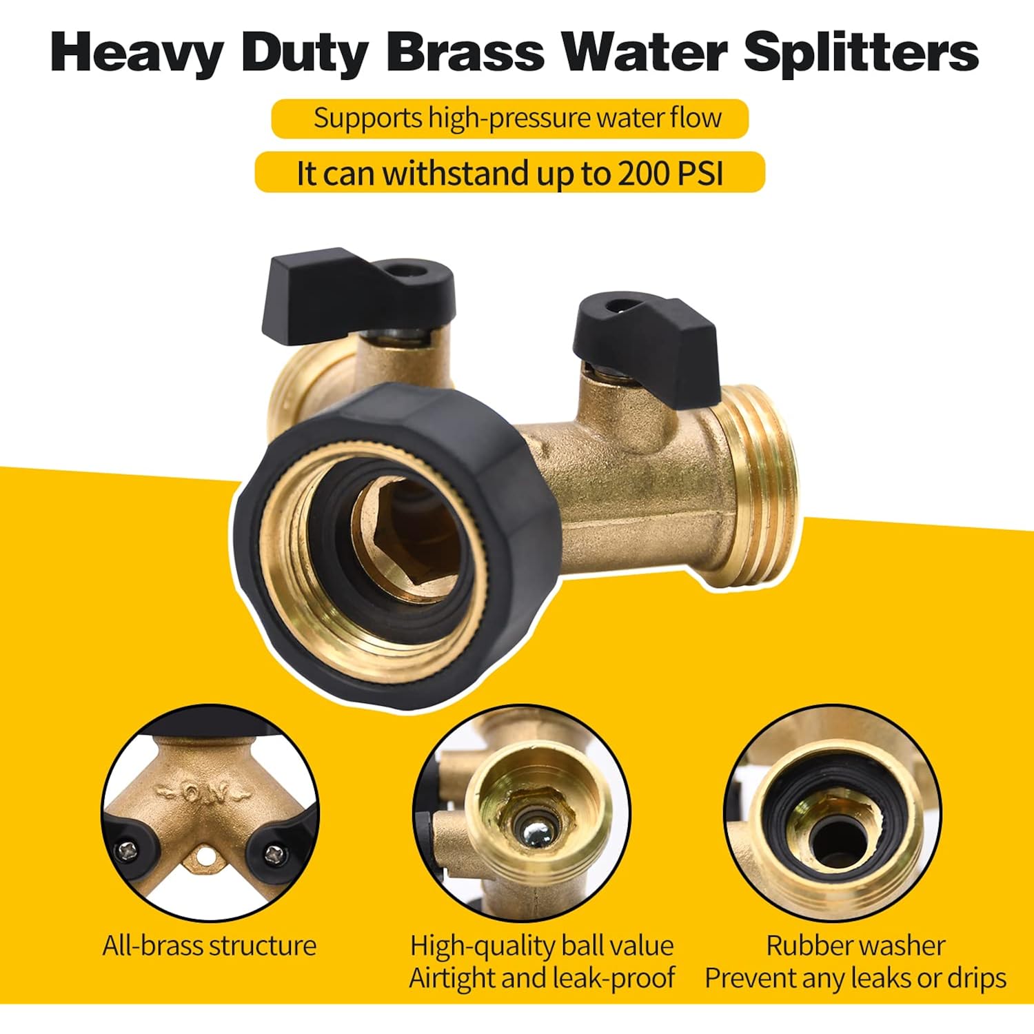 1/2/4 Pack 2 Way Hose Splitter, For 3/4" Hose Connector, With Rubber Washers & Tapes | For 3/4" Hose Connector