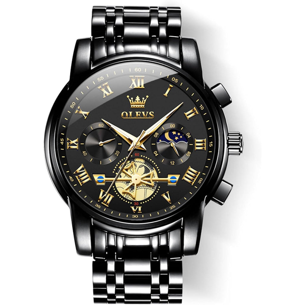 Olevs Watches Men Waterproof Luxury Big Face Mens Watch Stainless Steel Quartz Analog Dress Watches For Men Luminous Multifunction Man Watch Relojes De Hombre