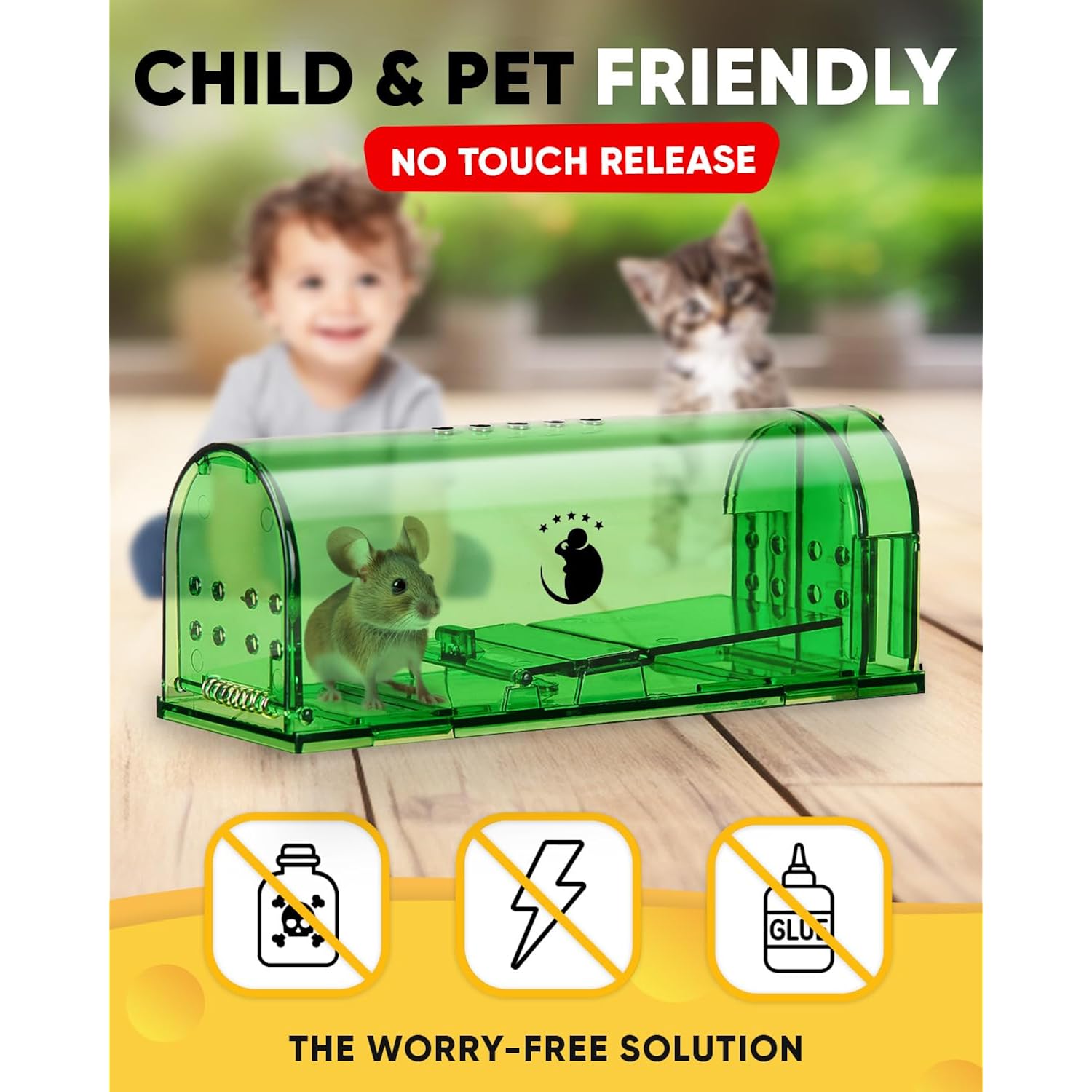 Motel Mouse Humane Mouse Traps No Kill Live Catch And Release 4 Pack - Reusable, Easy To Use & Clean, No Touch Release, Sensitive Includes Cleaning Brush, Instruction Manual & Video - Mousetrap Indoor