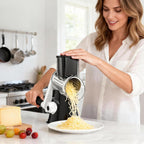 Ourokhome Rotary Cheese Grater Hand Crank, Kitchen Shredder Speed Mandolin Slicer Nuts Grinder With Handle And Drum Blades For Cheese, Vegetable, Walnut, Chocolate, Potato, Carrot, 3 Blades, Black
