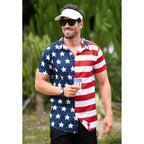 Men American Flag Button Shirt 4Th Of July Short Sleeve Shirts (S-3Xl)