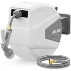Retractable Rubber Hybrid Garden Hose Reel, 1/2"X100Ft Wall Mount | Anti-Freeze, Kink-Free Premium Rubber Hybrid Hose, 24-Month Warranty, 9-Pattern Sprayer, Any-Length Lock, Slow Auto-Return.