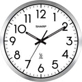 Sharp Atomic Analog Wall Clock - 12" Silver Brushed Finish Sets Automatically- Battery Operated Easy To Read Use: Simple, Style Fits Any Decor