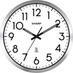 Sharp Atomic Analog Wall Clock - 12" Silver Brushed Finish Sets Automatically- Battery Operated Easy To Read Use: Simple, Style Fits Any Decor