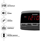 Sharp Digital Alarm Clock With Keyboard Controls, Red Led, Battery Backup
