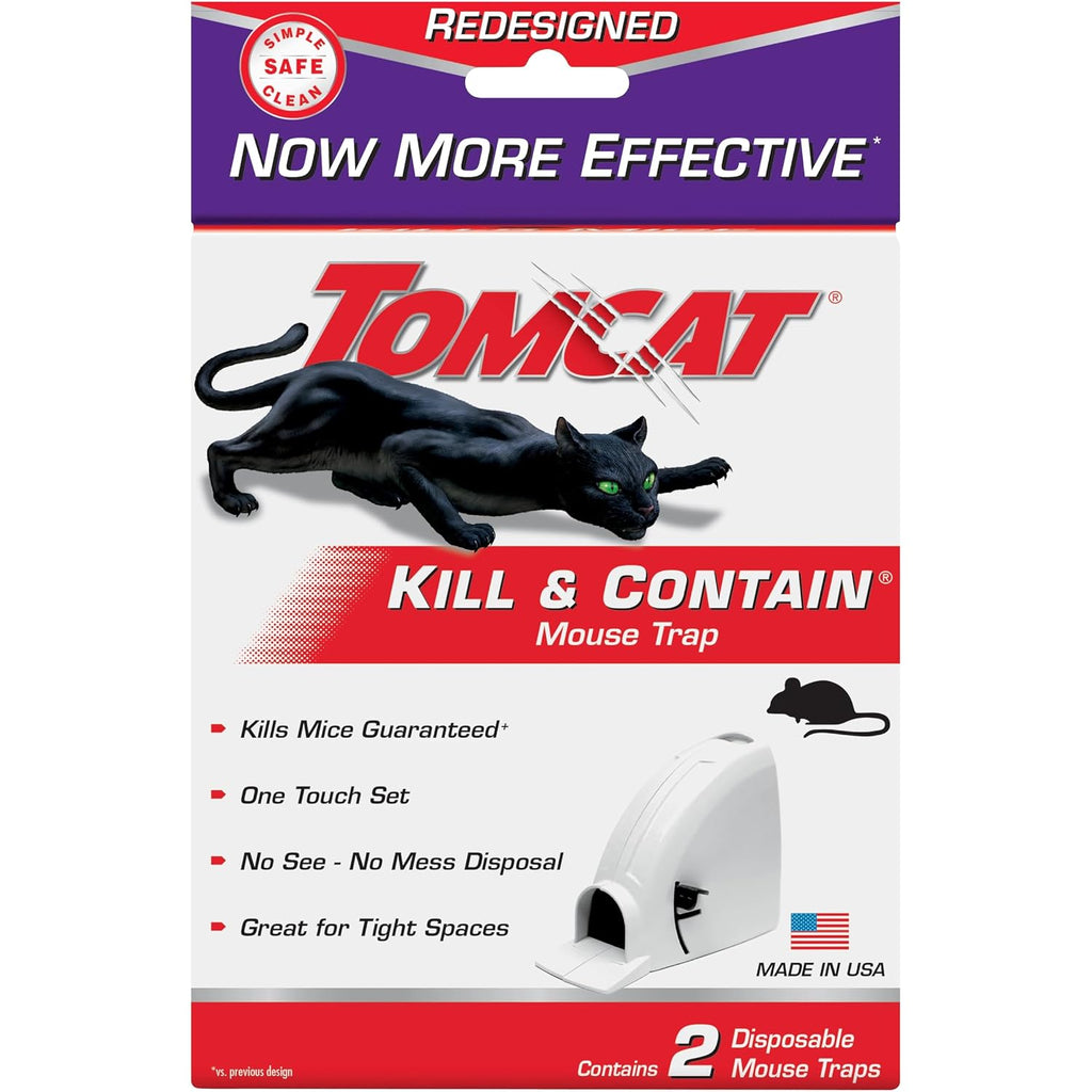 Tomcat Kill & Contain Mouse Trap, 2 Traps | Indoor Traps For Mice - No See, No Mess Disposal