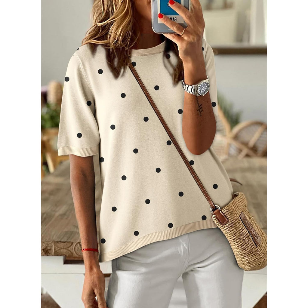 Dokotoo Womens Tops 2026 Casual Summer Crewneck Short Sleeve Striped Color Block Knit High Low Trendy Pullover Sweaters