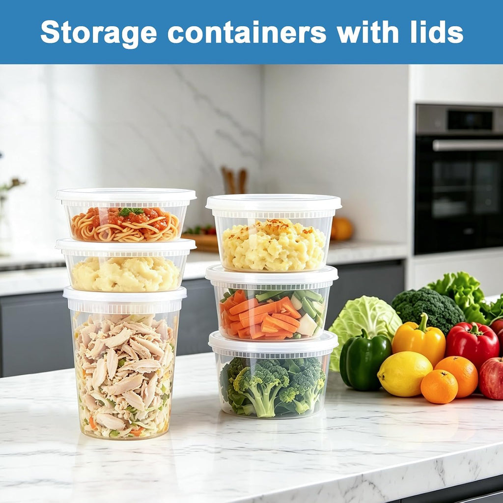 60 Sets Deli Containers With Lids, 8/16/32 Oz Quart Containers Bpa Free, Airtight Takeout Plastic Food Storage Container, Stackable Leakproof Microwave & Freezer Safe For Soup, Sauce & Leftover