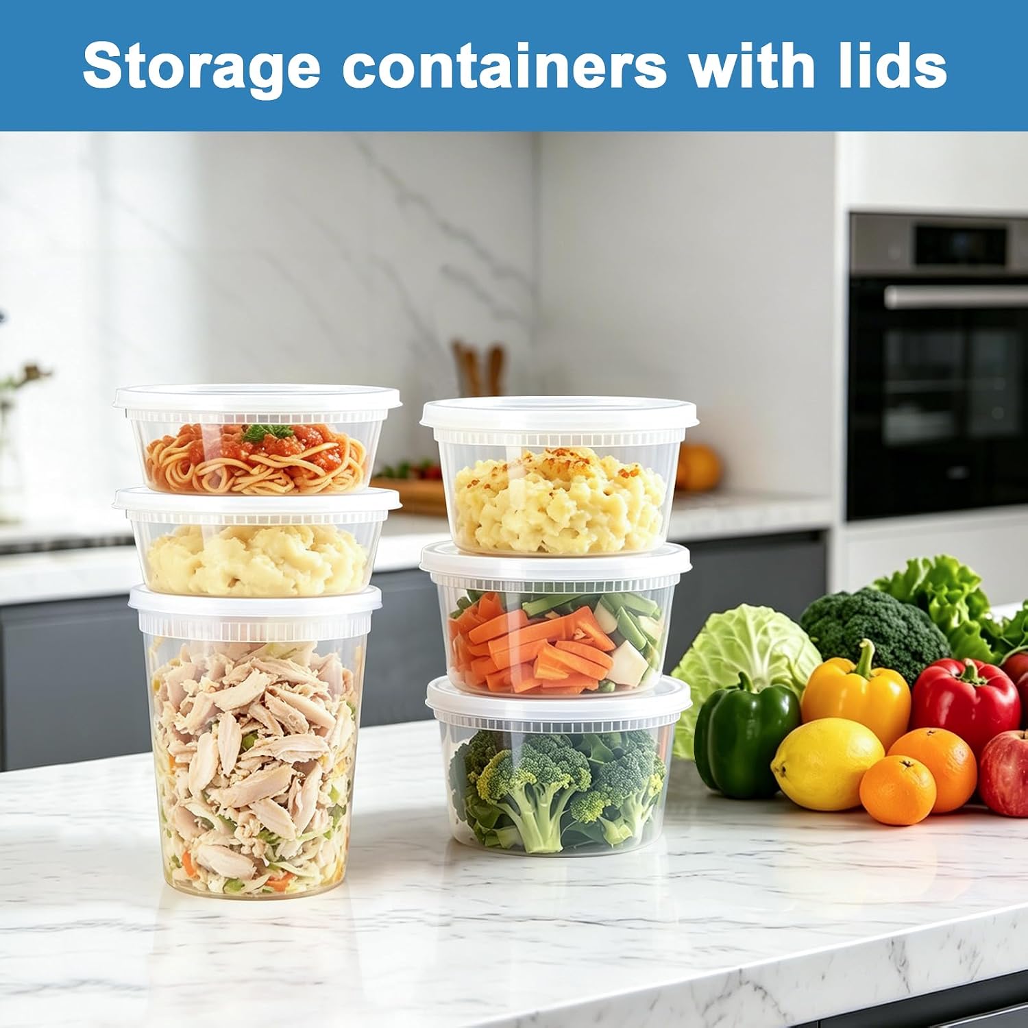 60 Sets Deli Containers With Lids, 8/16/32 Oz Quart Containers Bpa Free, Airtight Takeout Plastic Food Storage Container, Stackable Leakproof Microwave & Freezer Safe For Soup, Sauce & Leftover