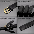2 Pack Braided Belt for Women, Elastic Woven Stretch Fabric Cloth Belt with Gold Buckle