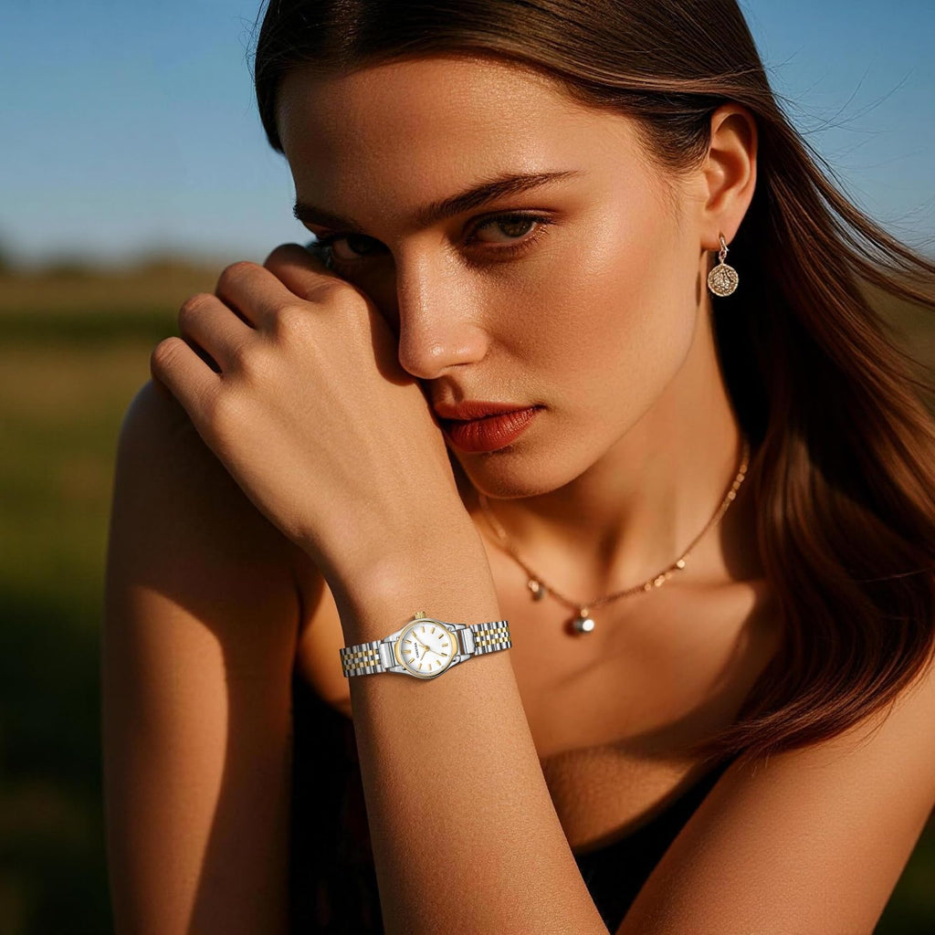 CHEETAH Gold Watches for Women, Dainty Small Round Dial, with Stainless Steel Bracelet Watchband, Waterproof
