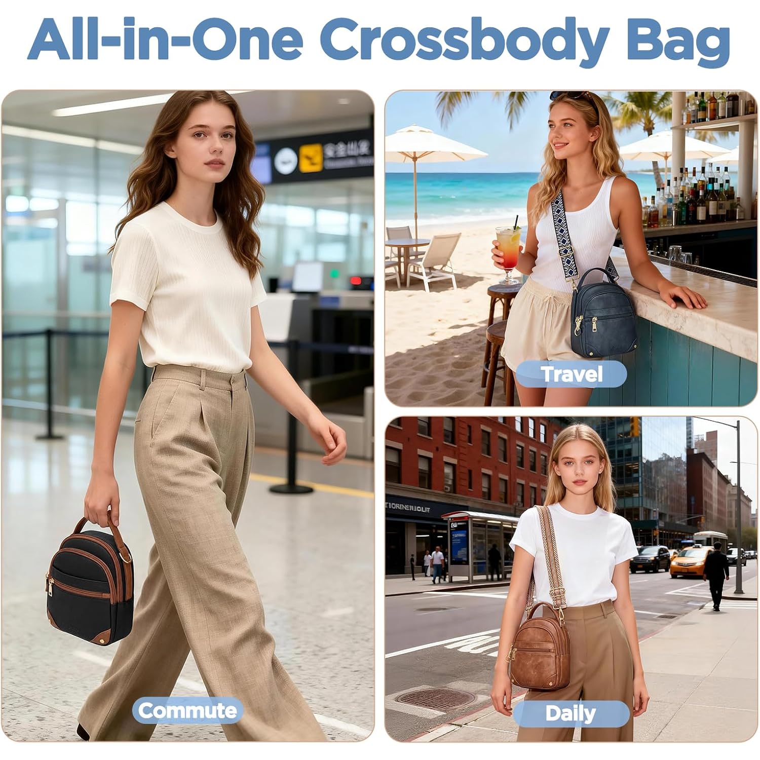Anti Theft Crossbody Bags For Women Rfid Small Shoulder Bag For Travel, Mini Cross Body Purse With Removable Strap