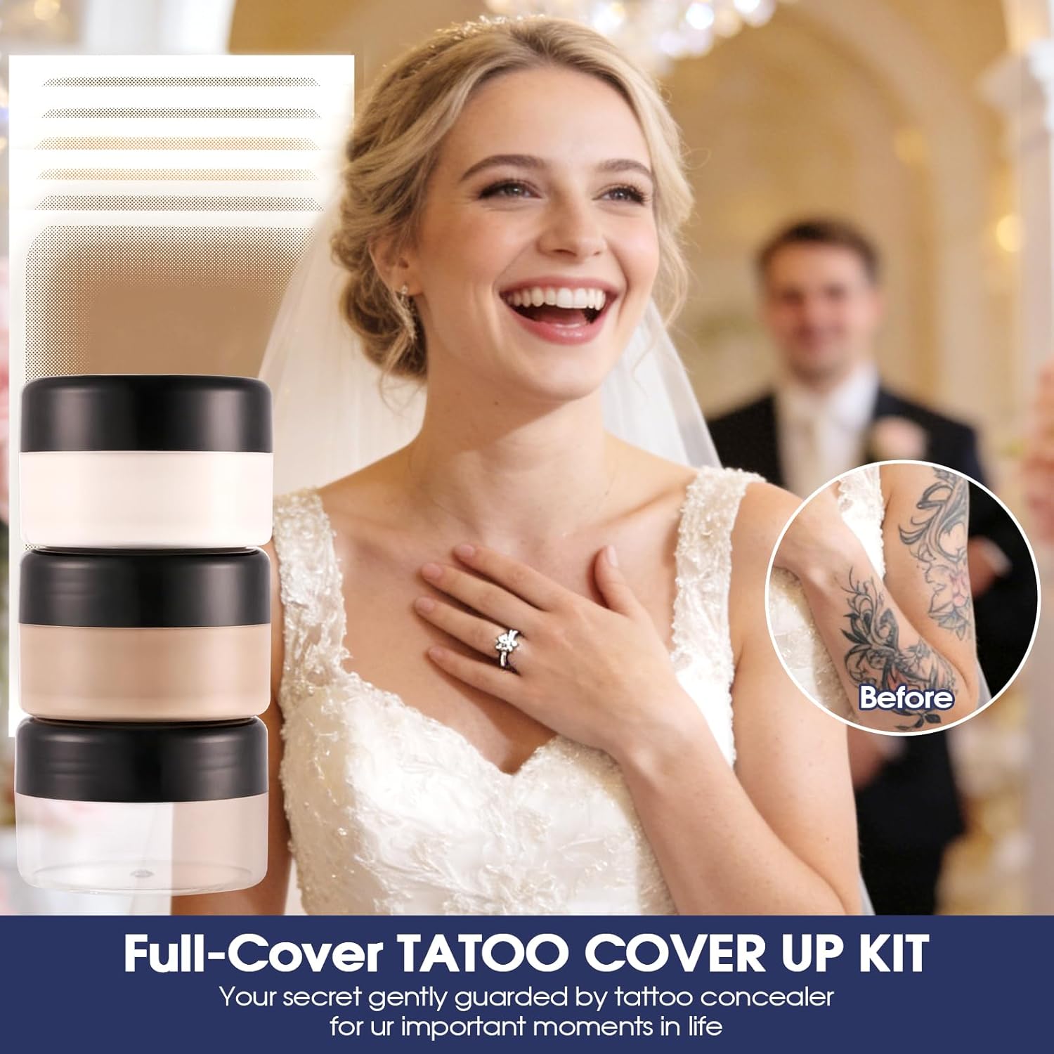 Tattoo Cover Up Makeup Waterproof, Tattoo Cover Up Makeup Cream, Light & Dark Blendable Shades With Skin Tone Patch, Sponges & Mixing Tool Cover Tattoo, Scar, Birthmark Bruises For Body & Face