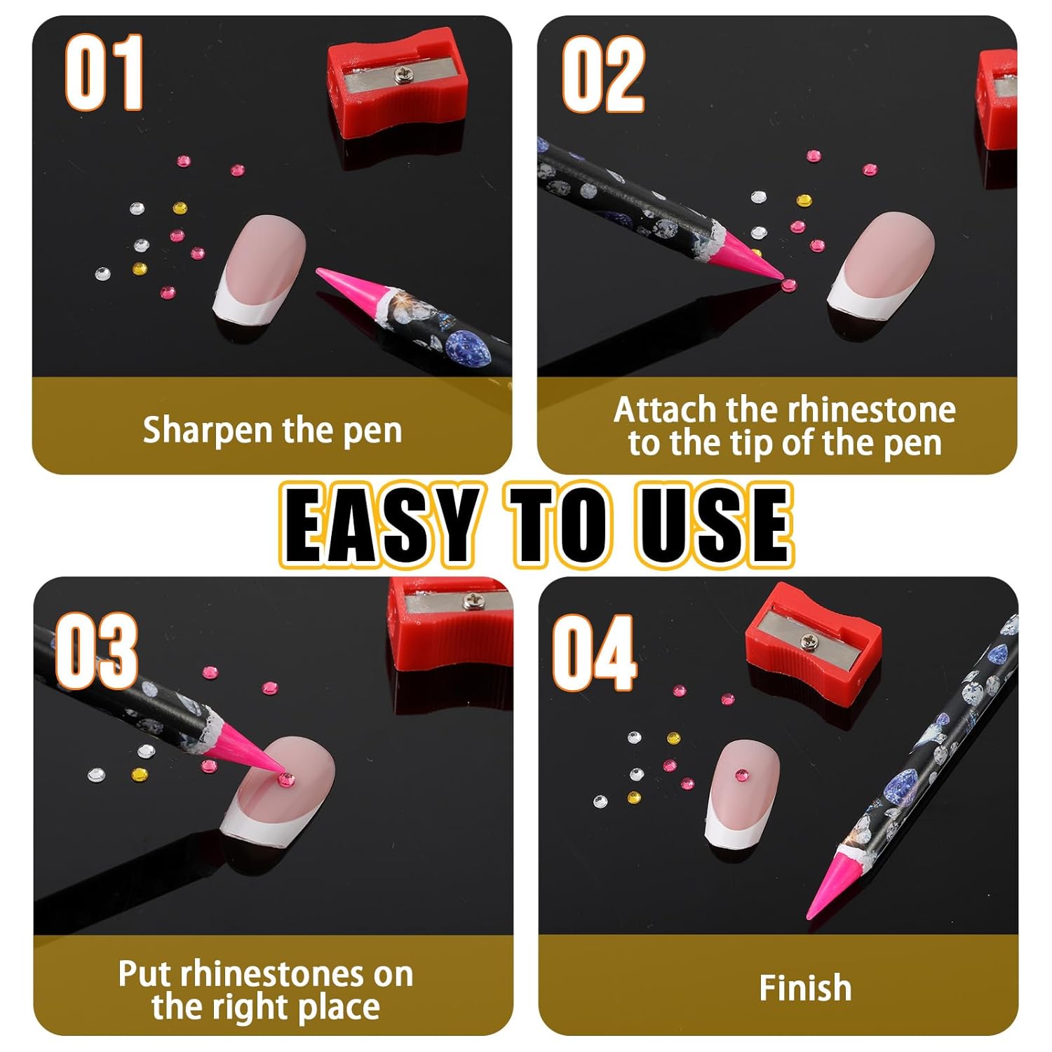 3 Pcs Rhinestone Picker, Self-Adhesive Wax Pencil Diamond Art Pen, Rhinestone Applicator, Gem Picker, Jewel Dotting Tools for Nail Art with Pencil Sharpener
