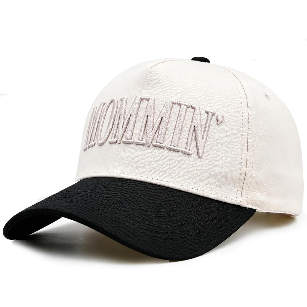 Mommin Trucker Hats Women, Embroidered Baseball Mom Essentials Womens Trucker Hat Gift for Mom Mothers Day Black Khaki