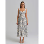 Kutumai Floral Corset Midi Dress Flowy Slit Summer Spring Wedding Guest Dresses For Women Sundress With Pockets