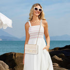 Kkxiu Women Small Straw Beach Bag Crossbody Bag Summer Shoulder Bag Beach Handbag Vegan Leather Purse