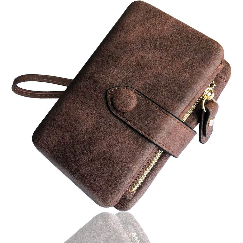 AOXONEL Women's Small Bifold Leather wallet Rfid blocking Ladies Wristlet with Card holder id window Coin Purse