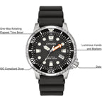 Citizen Promaster Dive Eco-Drive Watch, 3-Hand Date, Iso Certified, Luminous Hands And Markers, Rotating Bezel