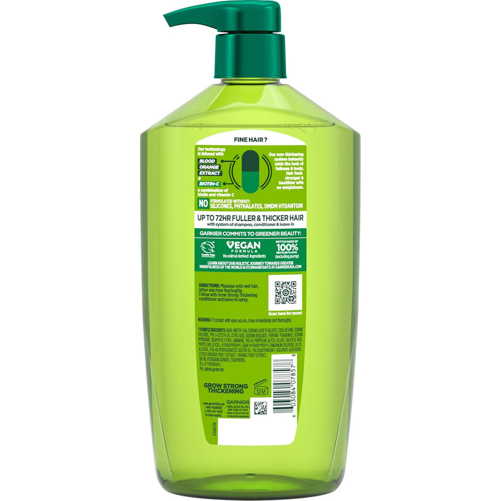 Garnier Fructis Grow Strong Thickening Shampoo For Fine Hair, Biotin-C, 33.8 Fl Oz, 1 Count (Packaging May Vary)