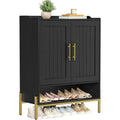 Hoobro Shoe Cabinet, 5-Tier Shoe Storage Organizer With Doors, Wooden Shoe Cabinet Storage For Entryway, Freestanding Shoe Rack Cabinet With 3 Adjustable Shelves For Hallway, Gold And Black Db41Sc01