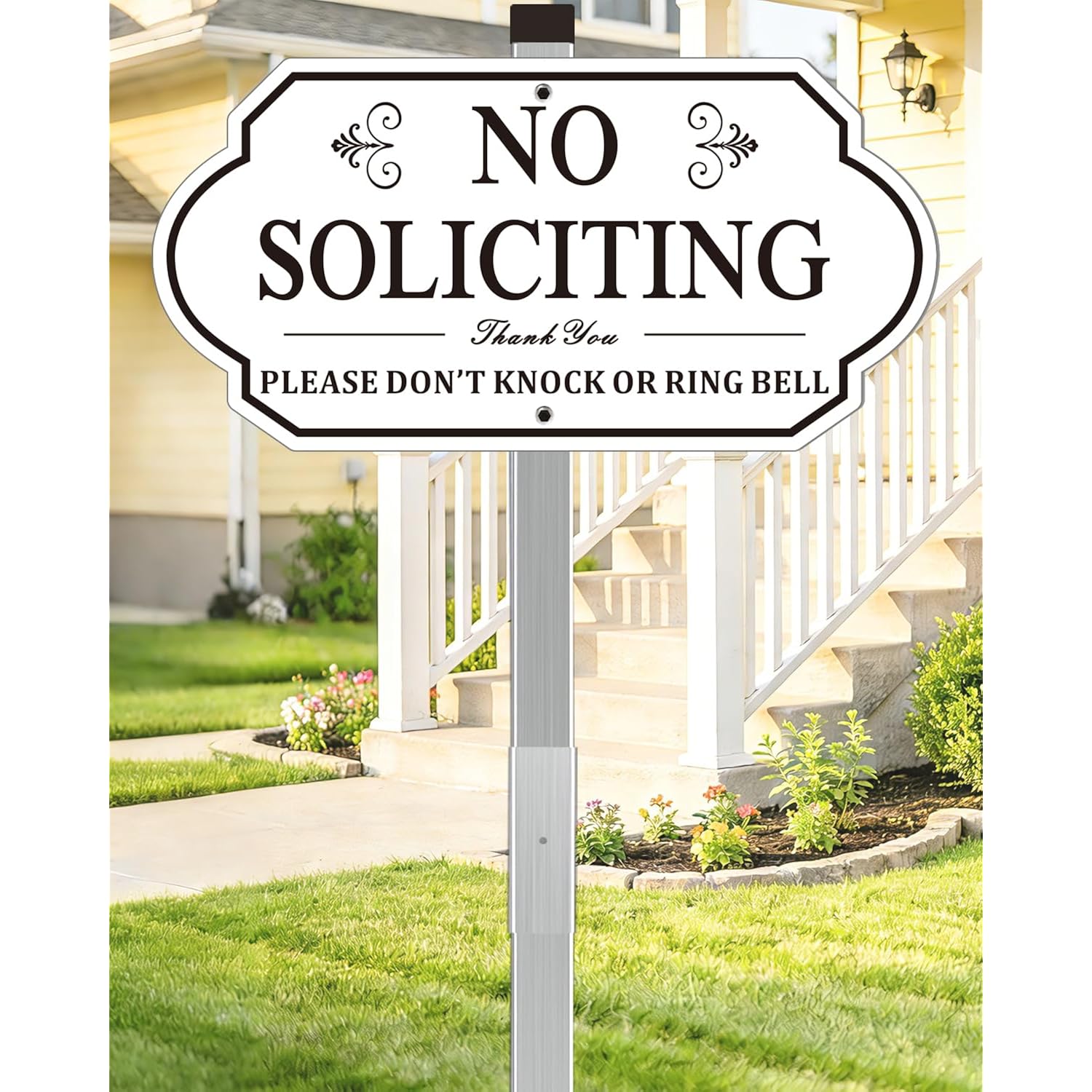 No Soliciting Sign For House - All Metal Construction - 14" X 7" Aluminum No Soliciting Yard Sign With 28" Stake - For Home And Front Door