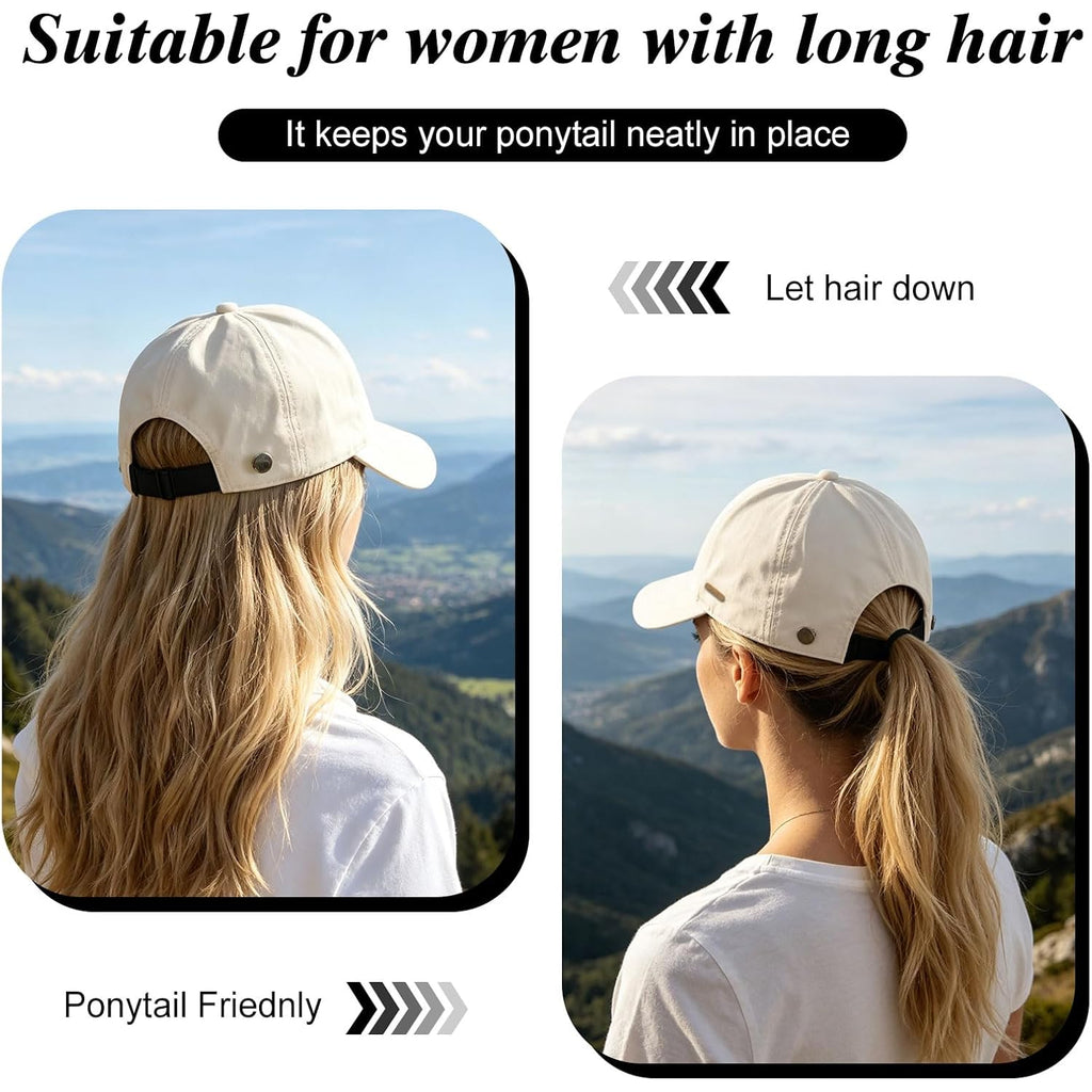 Women Sun Hat Wide Brim Hat Ponytail Baseball Cap Foldable Packable for Summer Beach Golf Hiking Fishing Beige