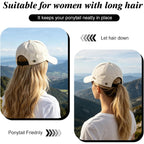 Women Sun Hat Wide Brim Hat Ponytail Baseball Cap Foldable Packable for Summer Beach Golf Hiking Fishing Beige