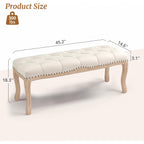 Bedroom Bench, French Vintage Tufted Entryway Bench, 45.2" Carving Upholstered End Of Bed Bench With Distressed Wood Legs, Linen Ottoman Seat For Living Room, Foyer, Dining Room, Beige