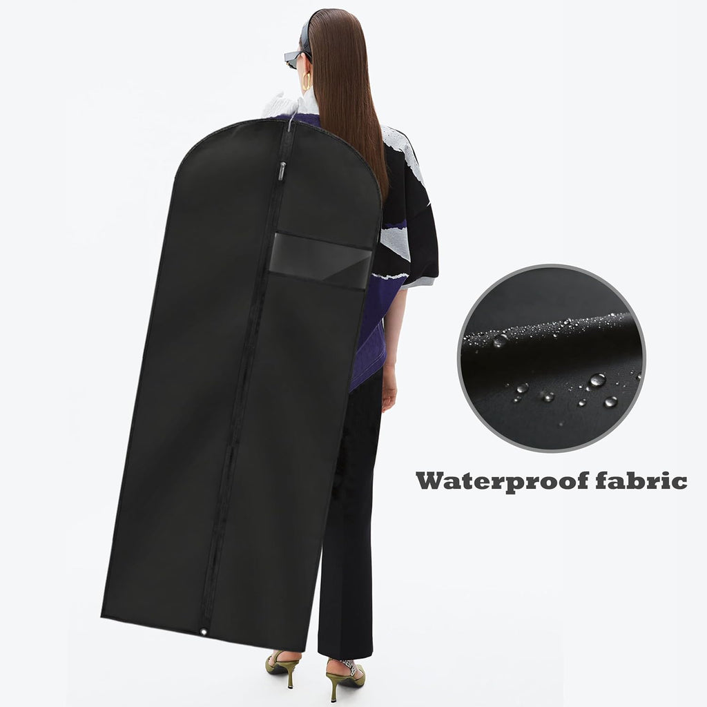 Dress Bags For Gowns Long, 60'' Garment Bags For Hanging Clothes, Suit Bag Cover For Storage And Travel (Black)