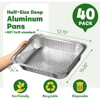 9x13 Aluminum Pans [40 Pack], Extra Heavy Duty Half Size Disposable Aluminum Foil Pans, Deep Baking Pans for Cooking, Roasting, Heating, and Steam Tables