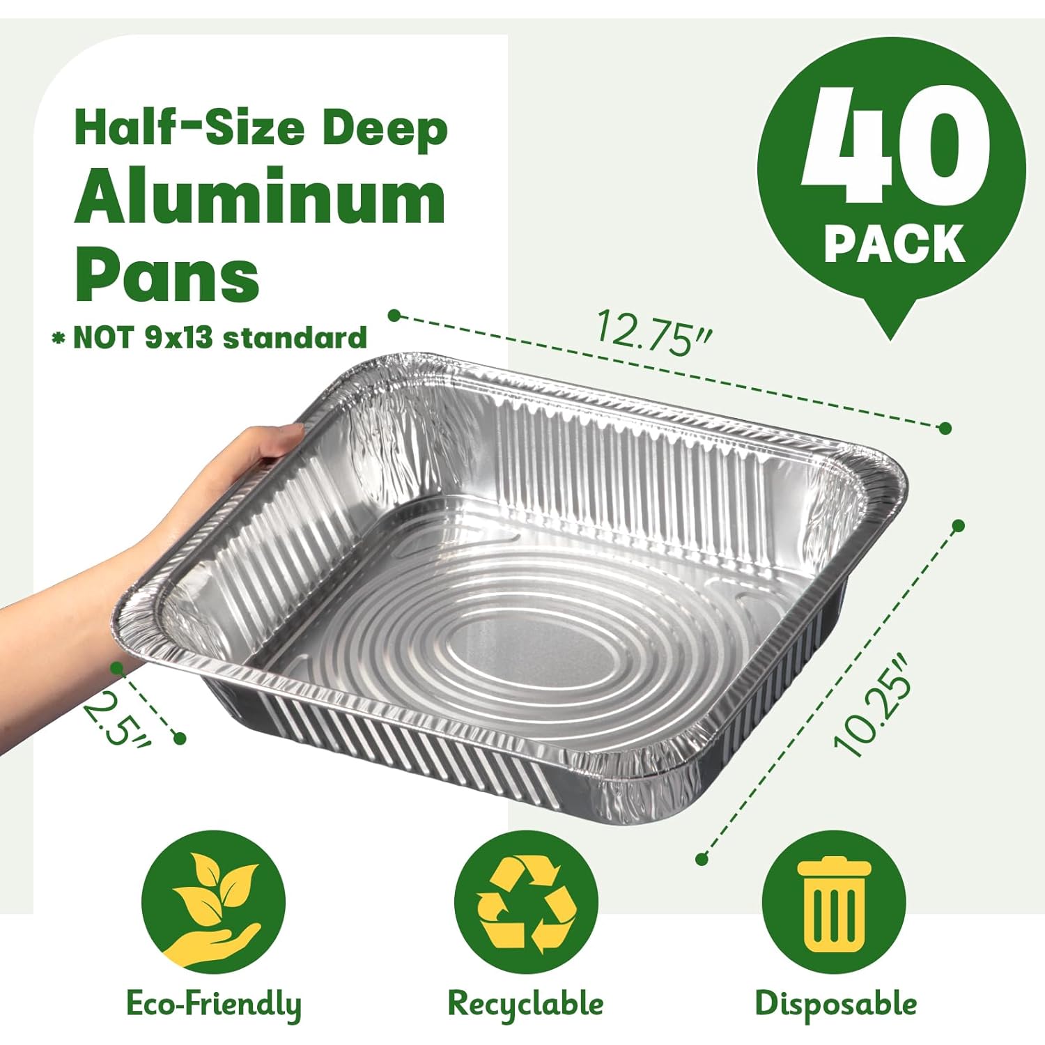 9x13 Aluminum Pans [40 Pack], Extra Heavy Duty Half Size Disposable Aluminum Foil Pans, Deep Baking Pans for Cooking, Roasting, Heating, and Steam Tables