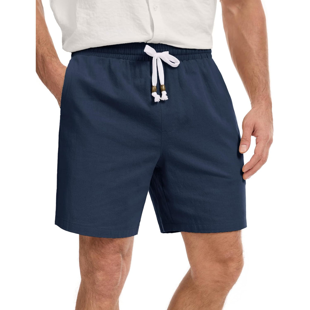 Magnivit Men‘S Cotton Shorts Beach Casual Vacation Short Lightweight Elastic Waist Drawstring Short With Deep Pockets