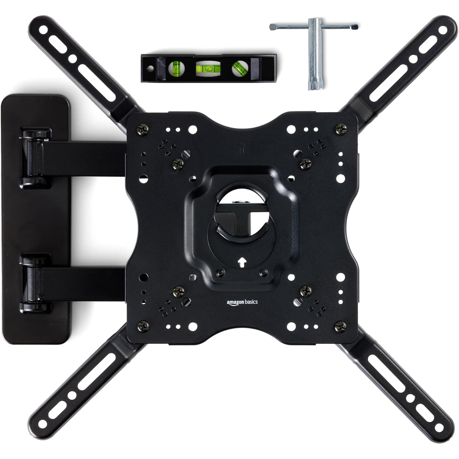 Amazon Basics Full Motion Articulating TV Wall Mount, with Swivel and Tilt, for 26" to 55" TVs and Flat Panels up to 80 Lbs, VESA Compatible, Single Stud, Black